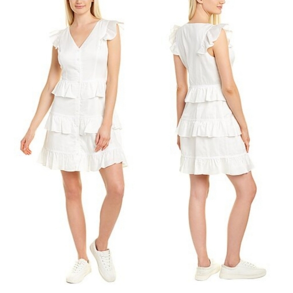 NWT Gal Meets Glam Ruffle Mini Dress size 6 white V-neck $178 MSRP - Picture 1 of 9